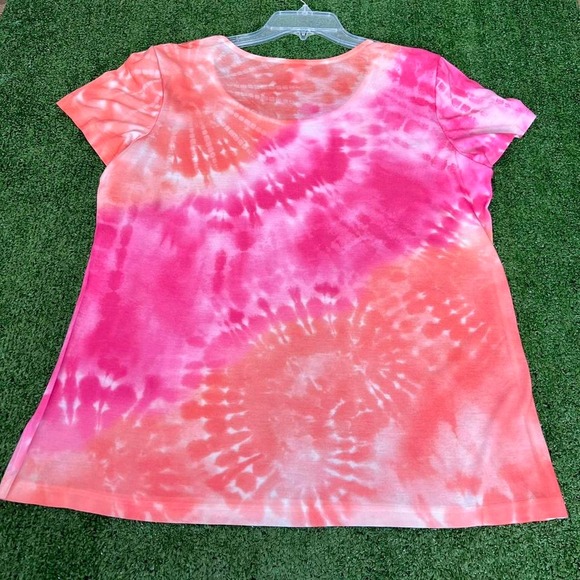 Chico's Pink orange tie-dye bedazzled rhinestone short sleeve t-shirt size 2 USA - Picture 5 of 6